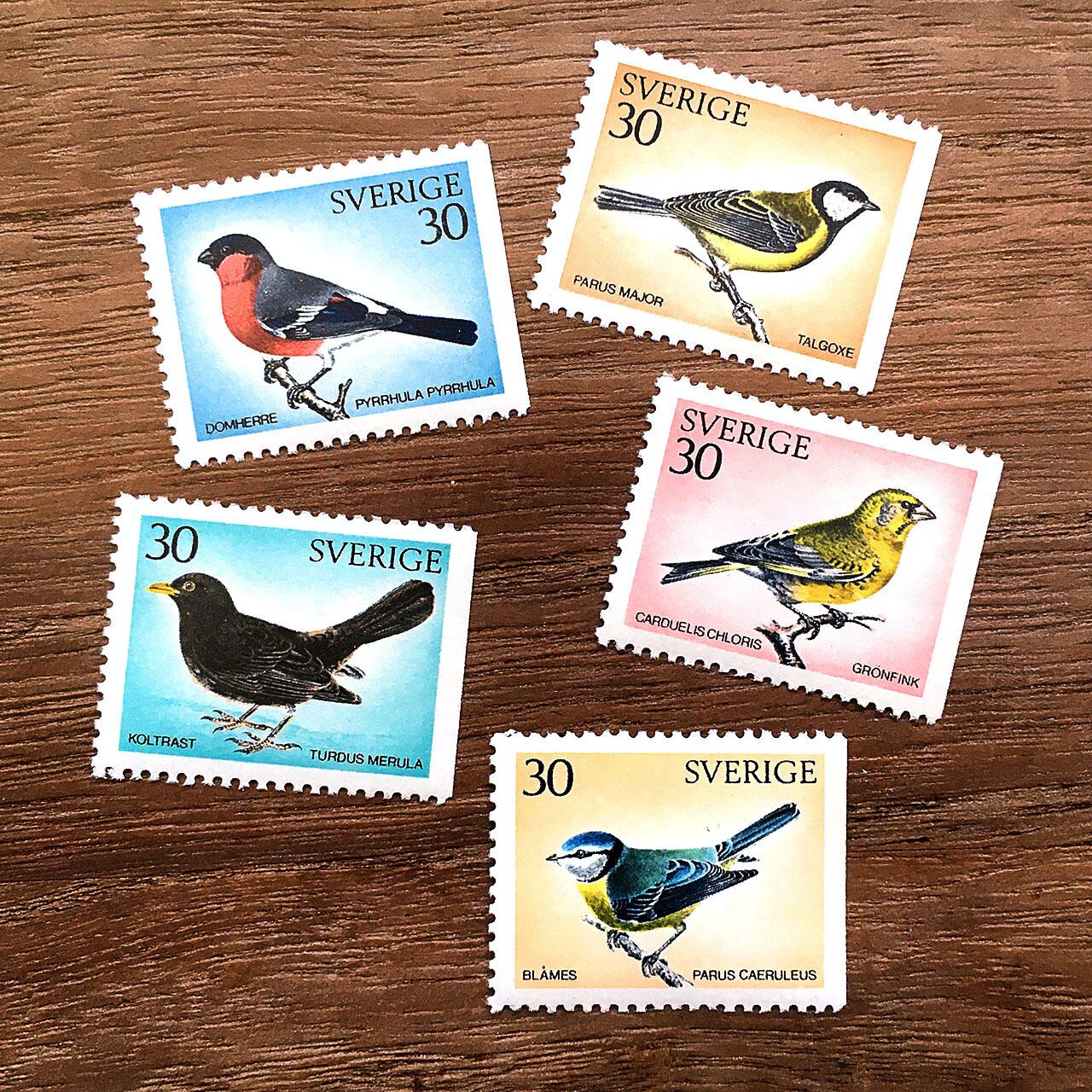 切手（未使用）「スウェーデンの野鳥 - 5種セット（1970年発行