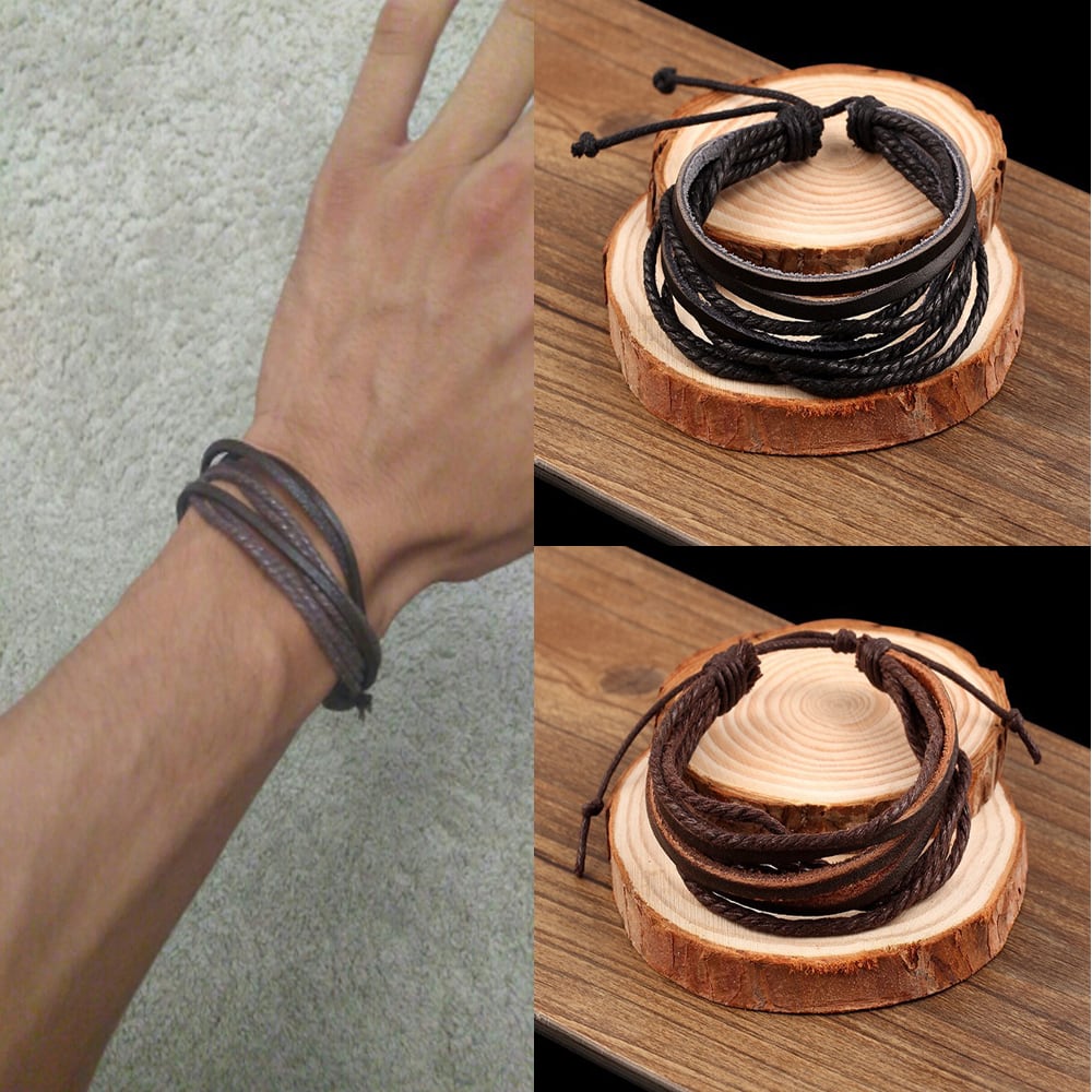 レザー ブレスレット ヴィンテージ コード 編み 革 ブレス メンズ
