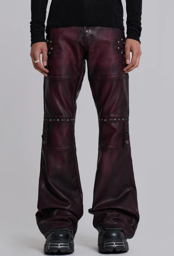 JADEDLONDON スタッズ レザー フレアパンツ 膝ベルト 調整可能 (JADED