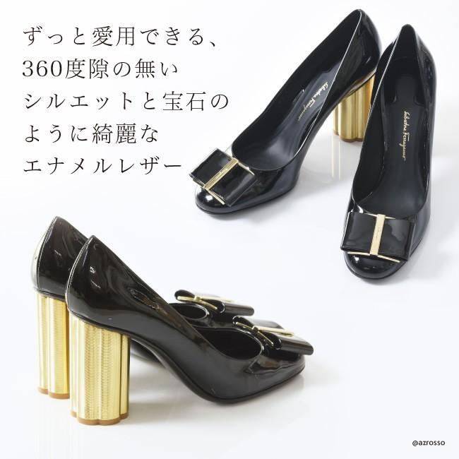 FERRAGAMO（フェラガモ） エナメル パンプス ブラック ゴールド チャン